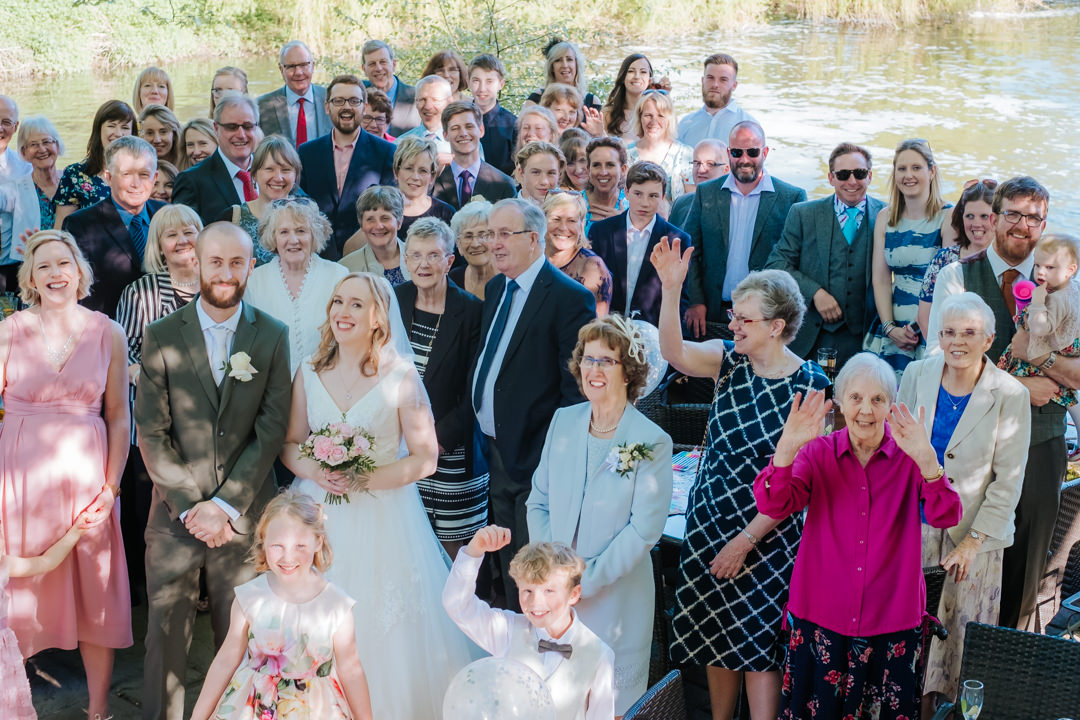 Saxon Mill wedding. wedding party group photograph
