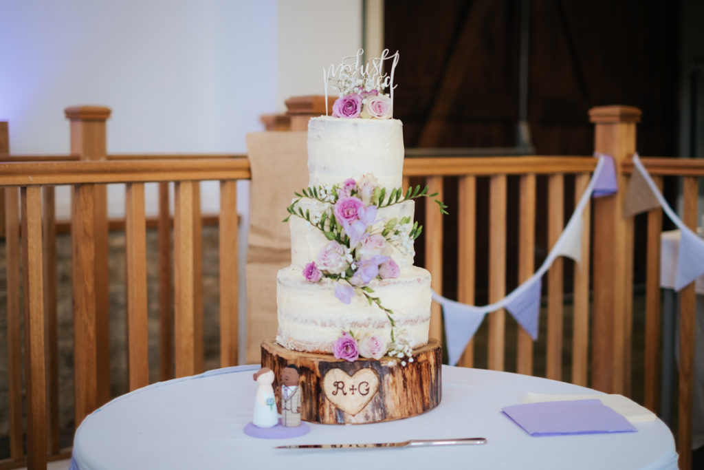 wedding cake on the table at Wronton Hall wedding venue in Oxfordshire